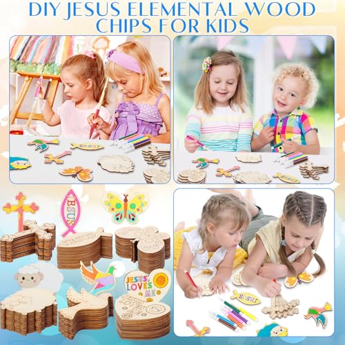 Blueweenly 48 Pack Wooden Religious Crafts Magnets Sunday School Bible