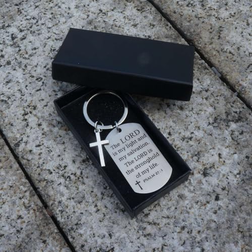Inspirational Scripture Keychain with Cross - Bible Verse Matte Key Chain Religious Gift for Christian - style: Psalm 27:1