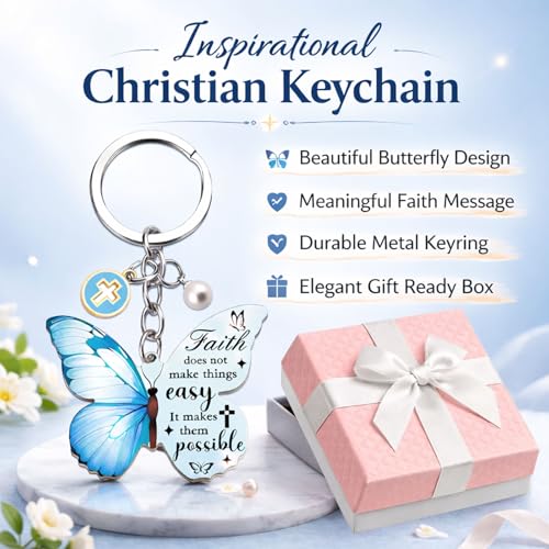 Christian Butterfly Keychain for Women Inspirational Faith Keyring with Gift Box Religious Gifts for Mom Daughter - style: Style4