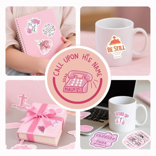 57Pcs Bible Verse Stickers for Christian Christmas Gift, Girl Women Positive Affirmation Sticker Inspirational Decal Jesus Qoute Decorations Pink Bible Stickers for journaling Religious Decoration