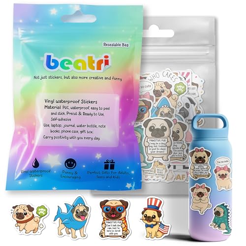 BEATRI Pug Stickers 50Pcs Waterproof Vinyl Dog Pug Lover Decor - color: Pug Stickers