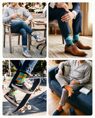 Jeasona Mens Socks Funny Fun Crazy Dress Crew Colorful Gifts for Men - color: Colorful 12 Pairs