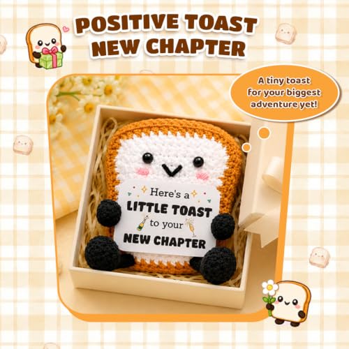 Cute Positive Crochet Toast “Here’s a Little Toast to Your New Chapter”, New Home Moving Gift, New Job Gift, Promotion Retirement Gifts for Women Friends, Farewell Gifts for Coworkers - color: New Chapter