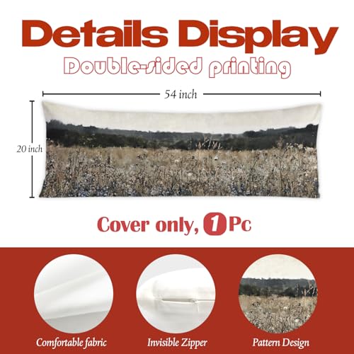 Rustic Vintage Wildflower Field 20x54 Body Pillow Cover, Farmhouse Home Room Decor, French Country Flower Landscape Botanical Decorative Long Body Pillow Cases for Bed Couch - color: Nature-5