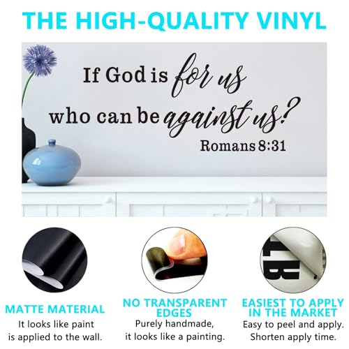 Christian Wall Decals for Living Room: Bible Verse Quotes Inspirational Bedroom Vinyl Art Wall Stickers - If God is for Us Who can be Against US 32" X 12.5" - color: If God is for Us Who Can Be Against Us, size: Large