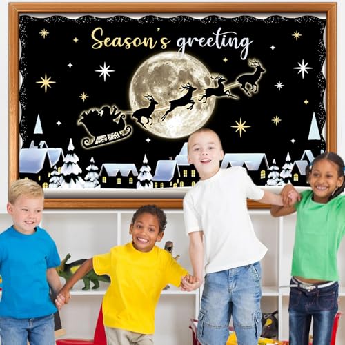 Christmas Bulletin Board Decorations Set Winter Snowy Classroom Cutouts Christmas Season Greeting Bulletin Board Decor for Xmas Party School Classroom Chalkboard Wall Favor - style: Reindeer Car