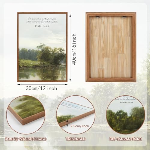 LHIUEM Religious Canvas Wall Art Set of 3, Serene River Landscape with Bible Verses, Christian Inspirational Decor, Rustic Nature Scenery Pictures, Spiritual Faith Wall Decor for Living Room Bedroom - color: Religious