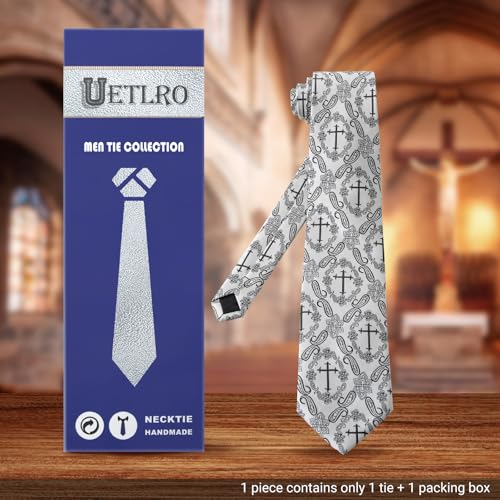 Men's 3.27 Inch (8.3CM) Christian Jesus Easter Novelty Tie Gift Box - color: Silver-cross+paisley