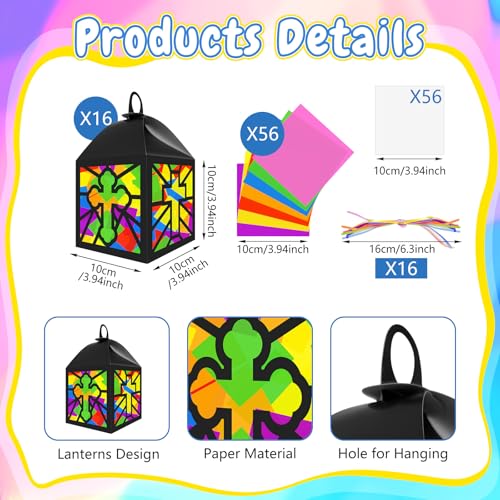 Cinrobiye 16 Set Religious Cross Tissue Paper Craft Kit, Christian Stained Glass Lantern Suncatcher Craft with Colorful Cellophane, Cross Church Decorations for VBS, Church Events Group Activities - style: Bible