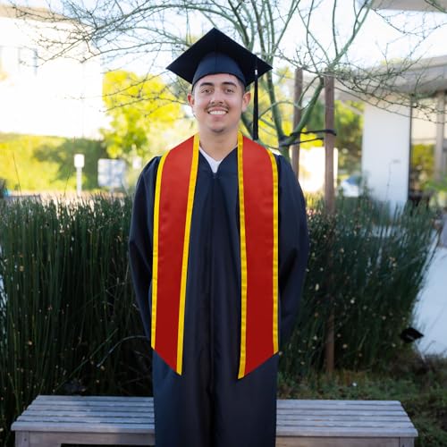 Endea Graduation Plain Honor Stole With Trim Color & Angled End Adult Unisex 72" - color: Red/Gold