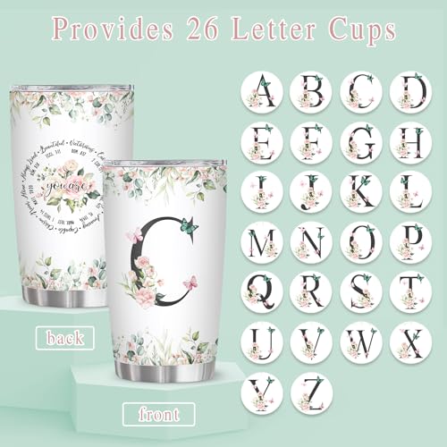 Personalized Initial C Tumbler 20oz, Monogrammed Gift for Women Birthday Mothers Day Religious Gift, Personalized Christian Gift for Women Initial Coffee Mug - style: Initial C cup