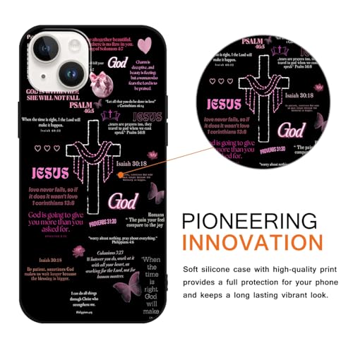 Christian God Phone Case for iPhone 16 6.1", Western Aesthetic Jesus Verse Bible Cross Design, Floral Flower Print Pattern Cover for Women Man, Soft TPU Protection Funda for iPhone 16, Black - color: Christian-Black