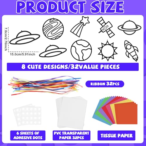 Lonfliness 32 Sets Solar System Suncatchers Crafts Kit DIY Outer Space Window Stained Glass Effect Paper Planet Home School Classroom Decoration Art Craft Creative Activity Project Gift Favor - style: Solar System