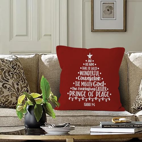 Red Winter Christian Christmas Tree Throw Pillow Covers 18x18,Isaiah 9 6 Religious Bible Verse Scripture Decorative Decorations Pillow Covers for Home Bedroom,Christian Gifts for Women - color: Isaiah 9:6-red