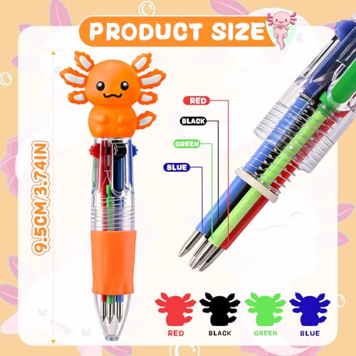 48 Pack Axolotl Pens 4-in-1 Multicolor Pens with Detachable Charms - Bulk Goodie Bag Fillers, Cute Party Favors, Classrooms & School Supplies - color: Axolotl Multicolor