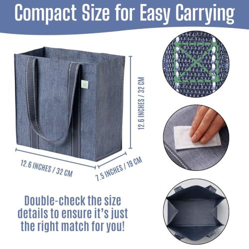 VENO 2/4 Pack Compact Reusable Grocery Shopping Bags with Hard Bottom - color: Gray-4 Pack