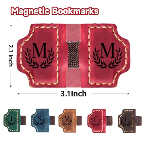Custom Bygone Mark Bookmark with Pen Holder, 26 Letters Name Initial Erebloom Personalized Magnetic Leather Book Mark, Magnetic Pen Holder Bookmark for Reading Men Women (Red, D) - color: Red, size: Initial D