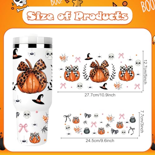 Rngmsi UV DTF Cup Wrap - 3 Set Halloween UV DTF Cup Wrap for 40 oz Tumbler, Bow Spooky Pumpkin Skull Cobweb Uvdtf Decals, Waterproof Rub on Transfer Stickers, DIY Halloween Crafts - style: Halloween