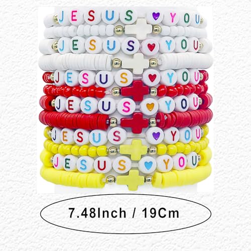 24Pcs Jesus Loves You Bracelets Bulk Handmade Clay Beads Bible Verse Bracelets Christian Friendship Jewelry Christmas Easter Gifts for Women Teen - color: Jesus 24-3