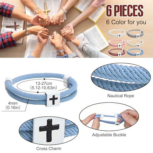 Landical 6 Pcs Cross Bracelet Men Adjustable Braided Rope - color: Light Color
