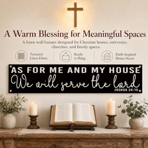 Christian Wall Decor, As For Me And My House We Will Serve The Lord Sign, Christian Home Decor Banner, Scripture Hanging Sign for Front Door Porch Living Room, Faith Family Decoration, 48 x 9 Inches - color: color_name06
