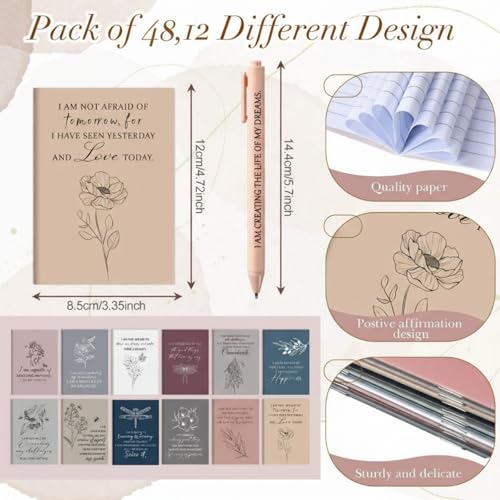 Mooliwe 96 Pcs Positive Affirmation Gift Set Gratitude Notebooks with Pens Small Bags Motivational Encouragement Notepads Daily Affirmations Journal for Women Stress Relief Self Care (Minimalist) - style: Botanical