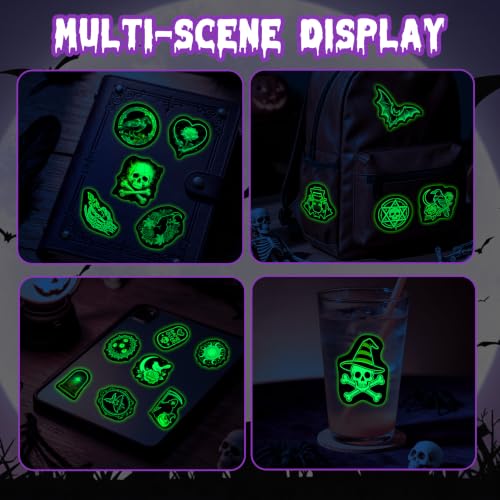Neon Halloween Stickers 50PCS, Glow in The Dark Spooky Party Decals - color: Luminescent-500ksyy