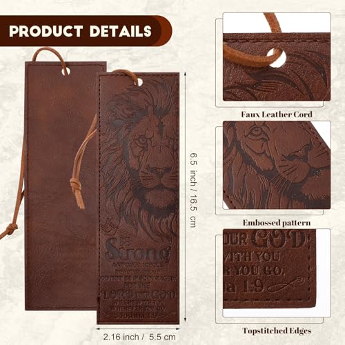 Glenmal 6 Pcs Leather Bible Verse Bookmark for Men, Lion Scripture