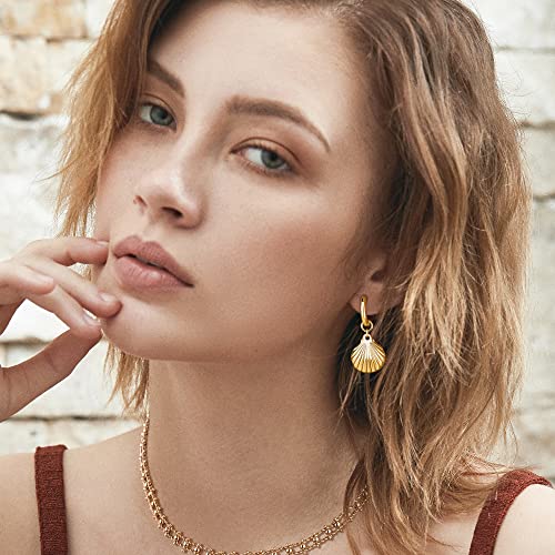 LOYATA Gold Huggie Hoop Earrings for Women Dangle Hoop Drop 14K Gold Plated Dainty Small Minimalist Cubic Zirconia Jewelry Gift… - style: Shell
