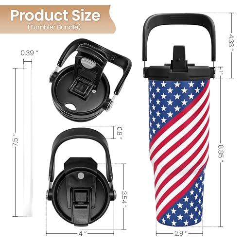 SANDJEST American Flag Tumbler with Handle 30oz, Stainless Steel Insulated Flip Straw Tumblers Coffee Travel Mug Cup, USA America Gifts for Women Men for Birthday Christmas - color: American Flag