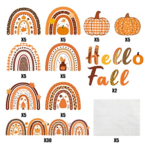 CY2SIDE 93pcs Hello Fall Boho Rainbow Cutouts for Bulletin Board Border Sets, Pumpkin Bohemian Rainbow Trim Classroom Borders for Autumn, Thanksgiving Fall Boho Rainbow Bulletin Board Decor for School - style: A-FALL
