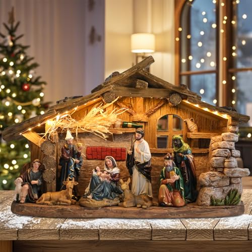 MUMTOP Nativity Set Indoor, Lighted Nativity Scene for Christmas Decoration - style: Nativity Scene with Light and Music_C