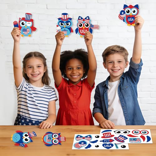 PAIVSUN 24Pcs 4th of July Crafts for Kids, DIY Owl Stickers Crafts Kit - style: Patriotic Owl