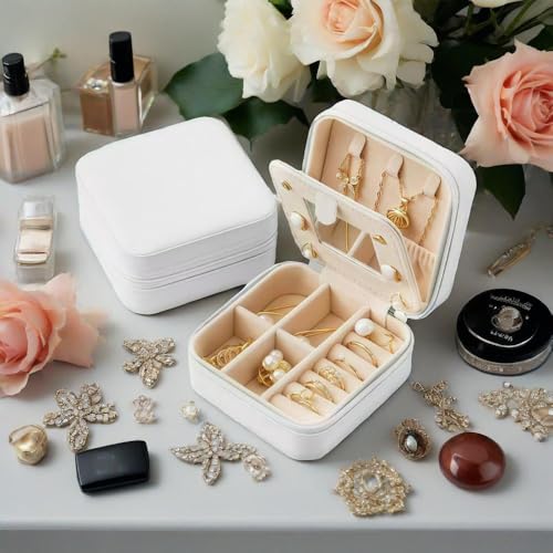 Personalized Jewelry Box with Name and Fatih, Custom Travel Small Jewelry Case Organizer Travel Essentials for Women, Bridesmaid - color: Faith and Name - White