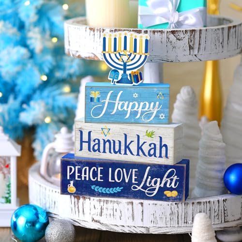 Moucuny 4 Pcs Hanukkah Table Decorations for Home, Wood Menorah Peace Sign - style: Candle