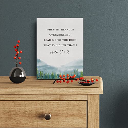 Bible Verse Watercolor Canvas Print Decor When My Heart is Overwhelmed Psalm 61 : 2 Wall Painting Posters Artwork 12”X15” Modern Home Office Decoration (Framed)… - color: Psalm 61 : 2