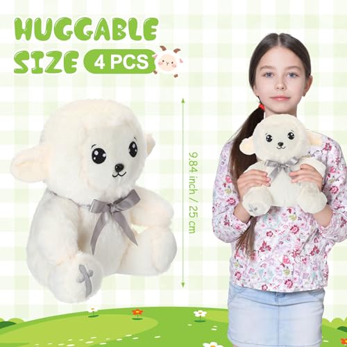 HyDren 6 Pcs Large Christian Sheep Stuffed Animals for Gifts 9.84 Inch Cute Prayer Sheep Plush with Embroidered Cross Religious Lambs Gifts for Kids Adults Easter Basket Stuff Pray Birthday Christmas