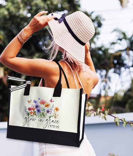 Aesthetic Canvas Tote Bag for Women Girls, Large Tote Bag for Friends Colleagues Leader Manager, 17 x 11.8 x 7 inches - color: Grace