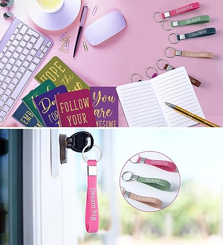 PerKoop 48 Pcs Inspirational Gifts Bulk Notepads Pens Keychains Set, Simple - style: Minimalist