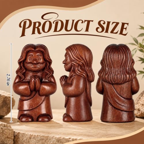 Fuutreo Wooden Mini Jesus Figurine Praying Christian Little Jesus Statue