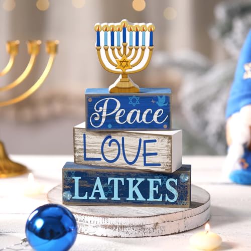 Lineshading 4 Pcs Hanukkah Decorations for Home Wooden Menorah Decor - style: Candlestick
