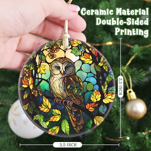 Owl Ceramic Christmas Ornament, 3.5 Inch Hanging Ornament for Christmas Tree, Gifts & Holiday Presents - color: Owl on the Branch