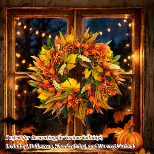 Grooy 24 Inch Artificial Fall Wreath for Front Door
