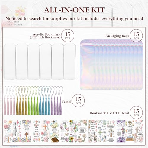 Dazoratix Clear Acrylic Bookmarks Blanks - 60 Pcs Bible Verse Bookmark Making kit Christian Inspirational Scripture Accessories Floral Aesthetic Page Markers UV DTF Stickers for Women Men Kids Gift - style: Bible Verse