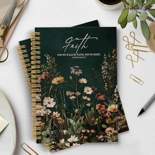 YLZlhb Christian Floral Spiral Notebook Journal, Dark Cottagecore Bible Verse Notebooks for Note Taking, Christian Gifts for Women, Moody Botanical Wildflower Hardcover Spiral Journal 5.5x8.3 Inches - color: faith