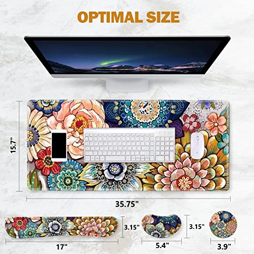 ToLuLu Extended Gaming Mouse Pad, Ergonomic Keyboard Mouse Wrist Rest Set - color: Colorful Flower