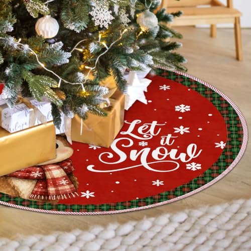 Red Reindeer Christmas Tree Skirt, Let It Snow Xmas Tree Skirt 519XW-TS - color: Deer-1