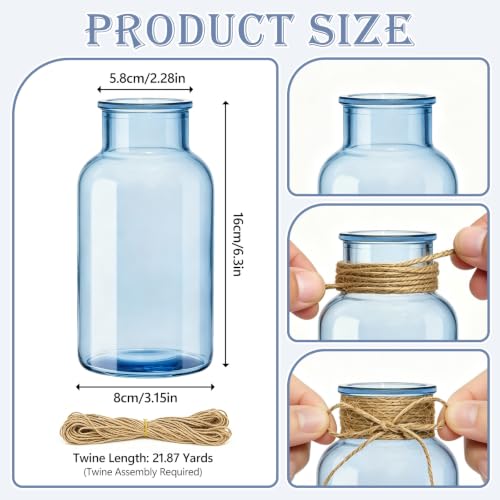 Glass Flower Vase,12 PCS Farmhouse Mason Jar for Centerpiece - color: Blue