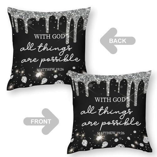 Black Silver Diamonds Throw Pillow Cover Black White Bible Verse Couch Pillowcases Christian Scripture Sparkle Shiny Drip Modern (No Glitter) Sofa Pillows Cushion Case for Bed Chair 18x18inch - color: Diamondblack-14