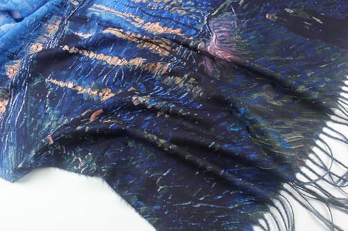 Umjetnost Soft Cashmere Feel Scarf For Women Winter Warm Scarves Large Shawl Wrap Monet Van Gogh Art Print - color: C28 Blue